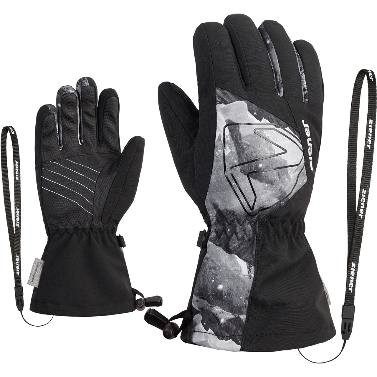Ziener Kinder Skihandschuh LAVAL black/grey mountain print 26/27 - 6,0