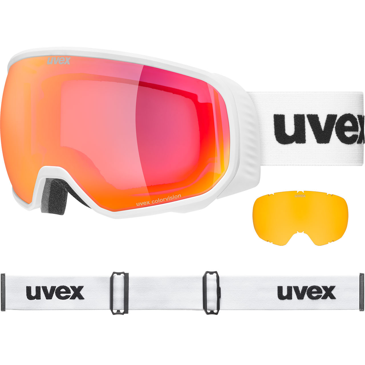 Uvex Race Pro L CV white matt / mirror red + Ersatzscheibe 26/27