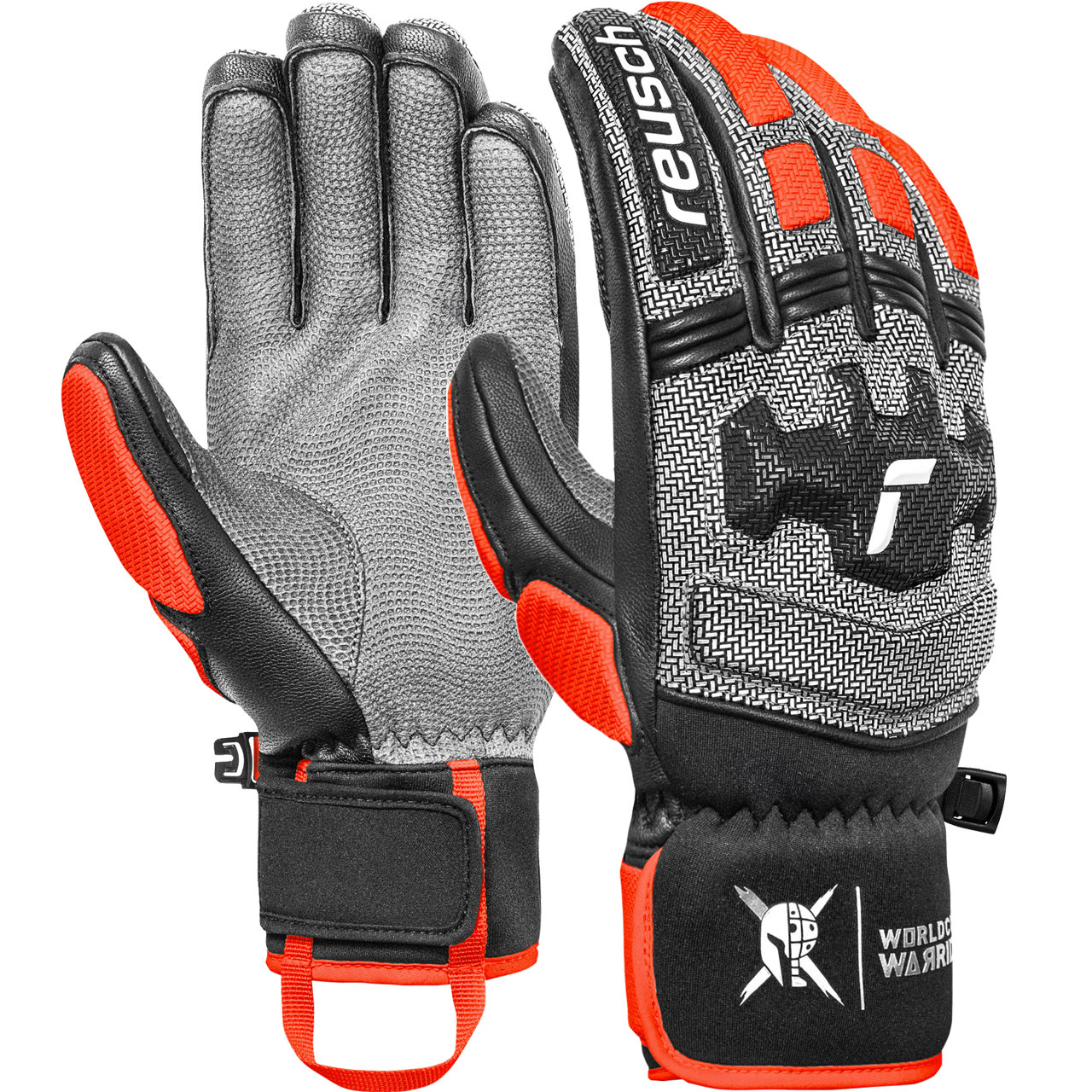 Reusch Herren Handschuh WORLDCUP WARRIOR DH black/silver/fluo red - 8,5