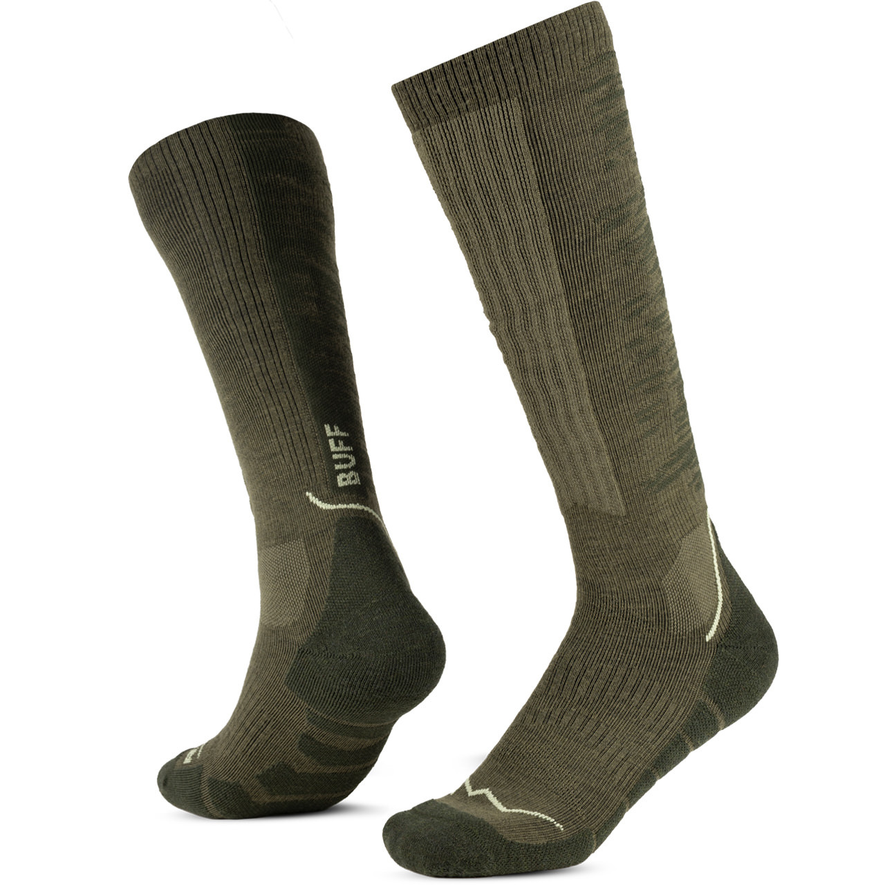 BUFF Damen Merino Skisocken OVER THE CALF olive green - S = 36 - 38 - Farbe: oliv